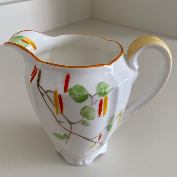 CROWN CHINA LARGE CREAMER/SAUCE JUG IN GREEN, ORANGE AND YELLOW - Picture 2 of 7